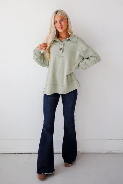 Majorly Comfy Sage Collared Pullover