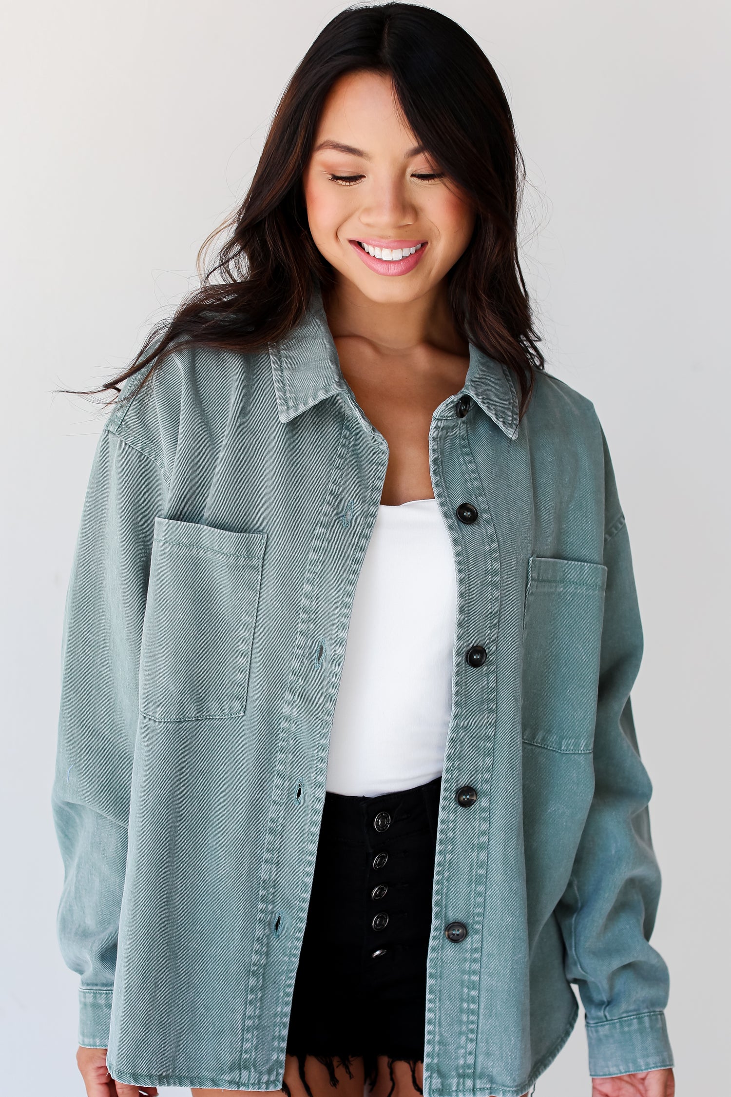 model wearing a Sage Denim Jacket