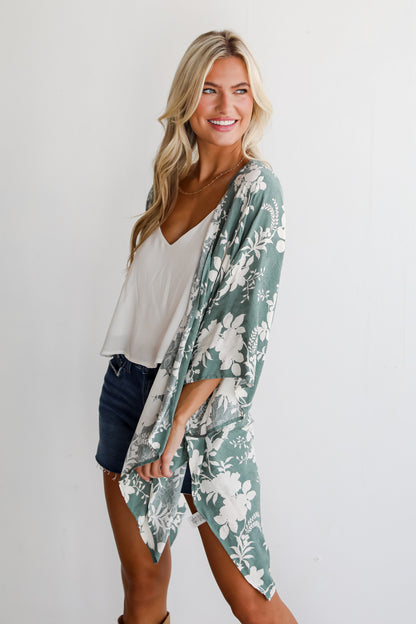 Feeling Flouncy Sage Floral Kimono