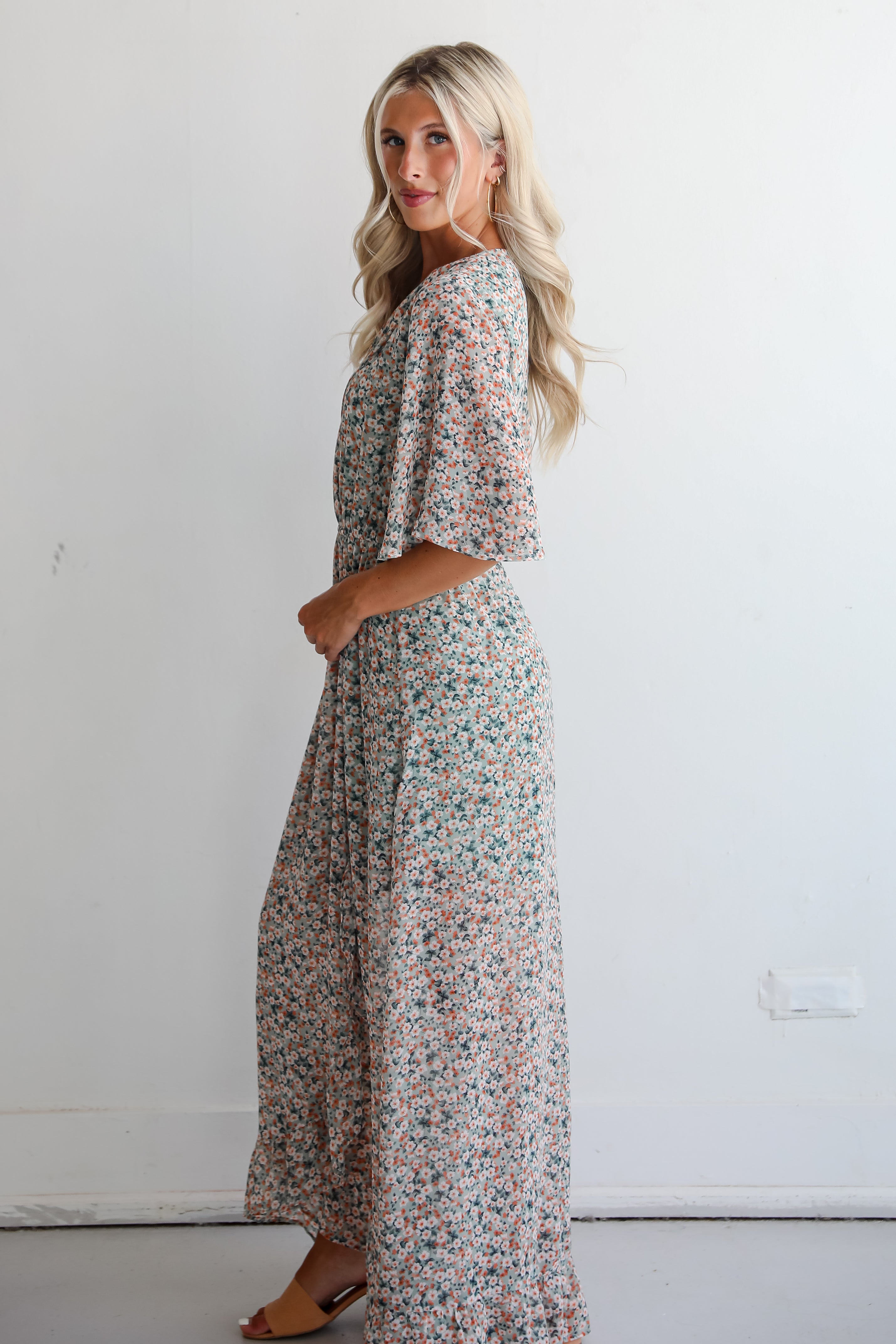 Undeniably Gorgeous Sage Floral Maxi Dress