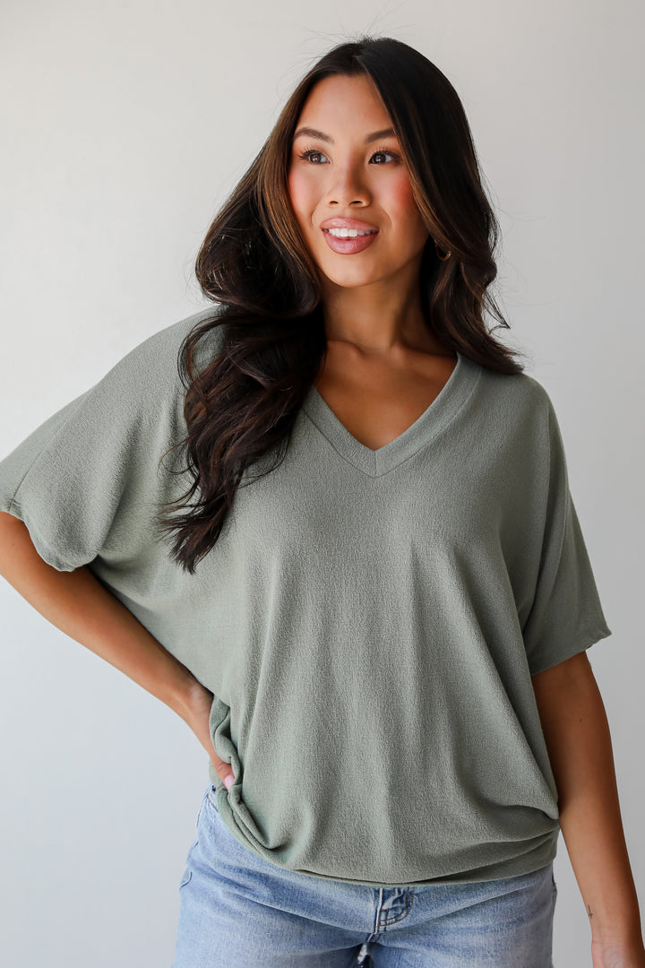 Lauren Olive Lightweight Knit Top