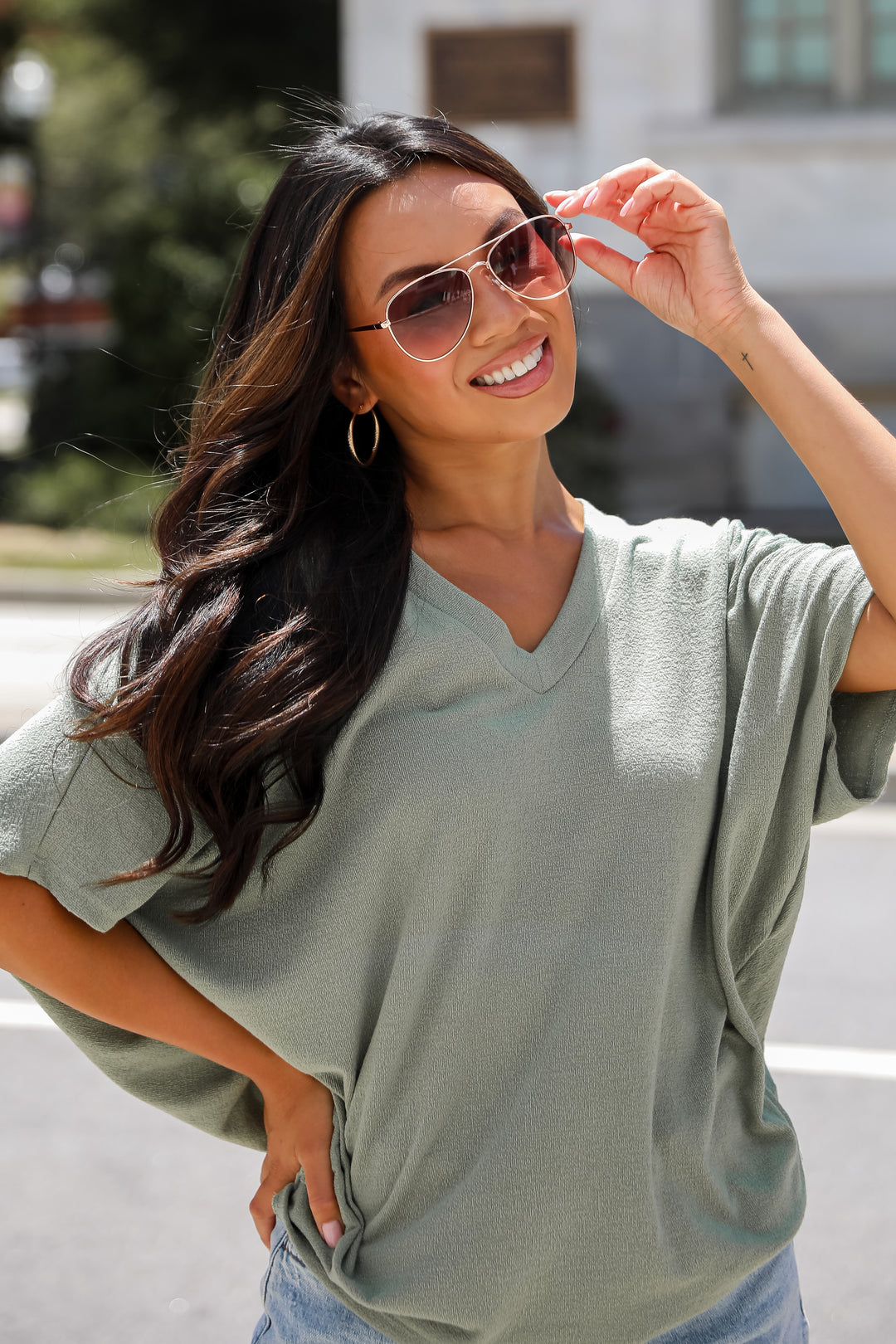 Lauren Olive Lightweight Knit Top