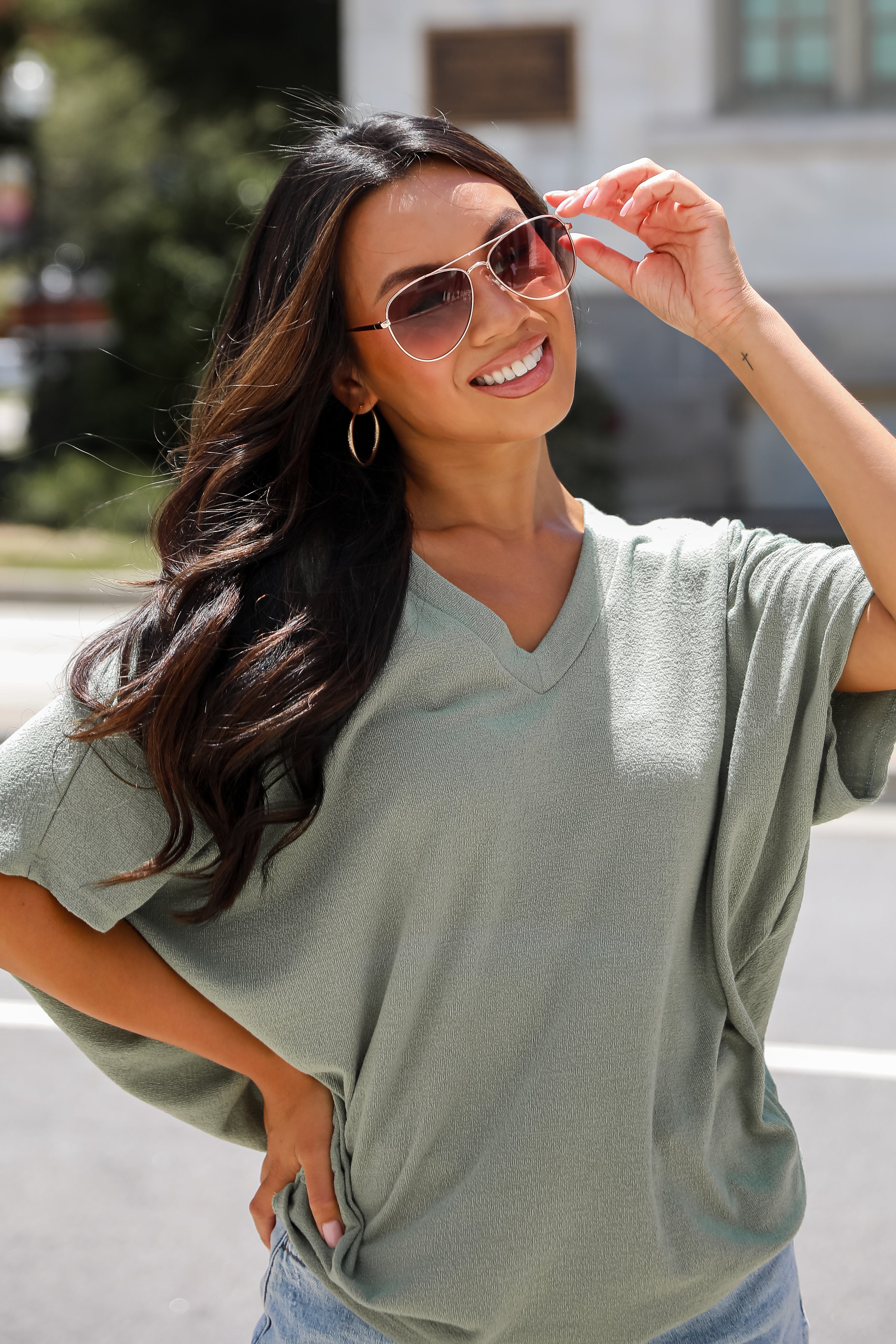 Lauren Olive Lightweight Knit Top