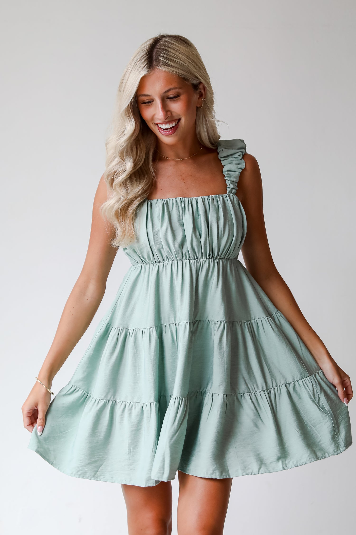 Incredibly Sweet Sage Tiered Mini Dress