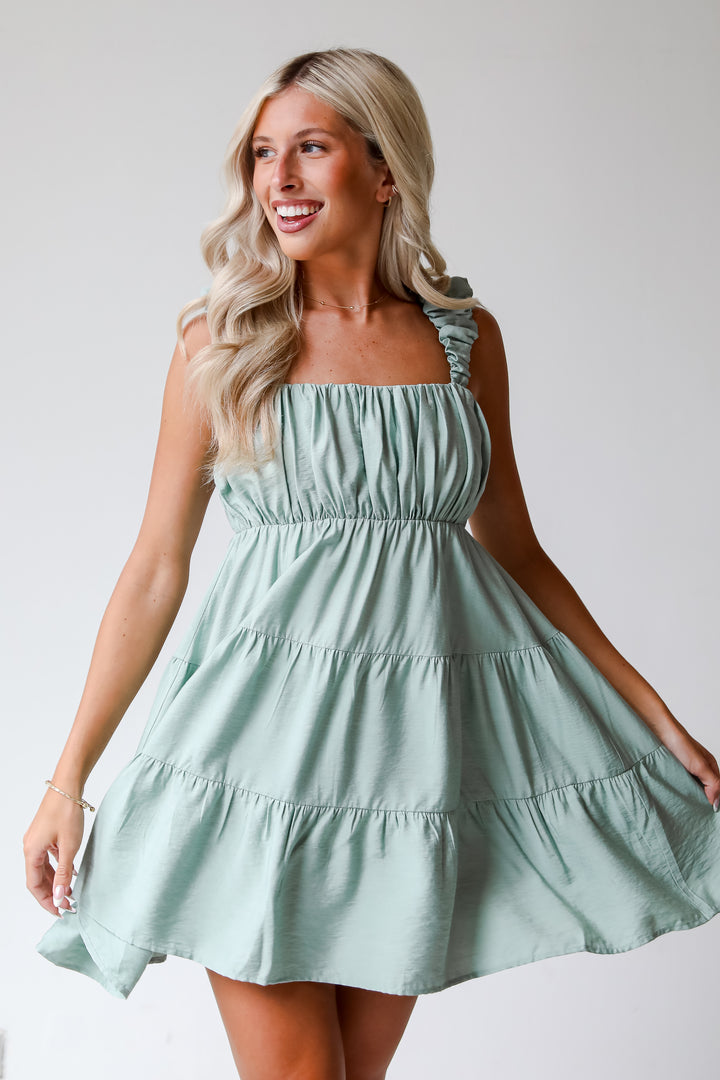 Incredibly Sweet Sage Tiered Mini Dress
