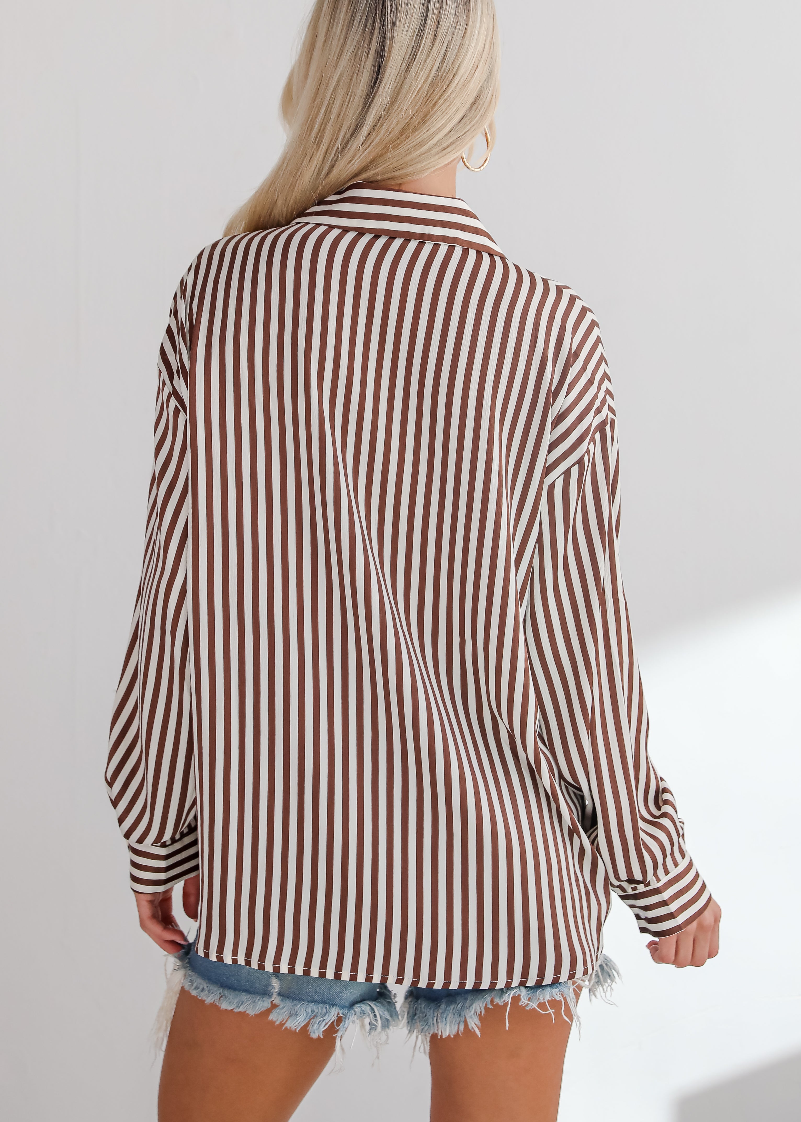 Composed Essence Satin Striped Button-Up Blouse