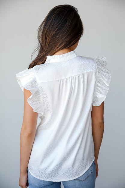 Summery Aura Ivory Satin Ruffle Blouse