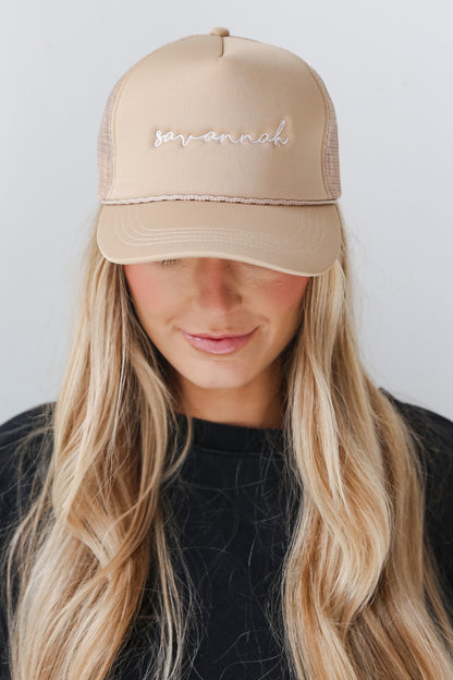 Beige Savannah Trucker Hat close up