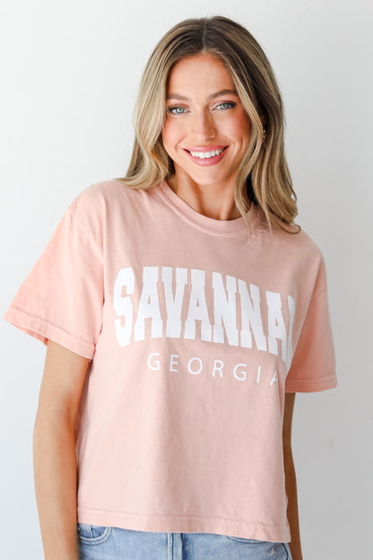 Peach Savannah Georgia Cropped Tee front view