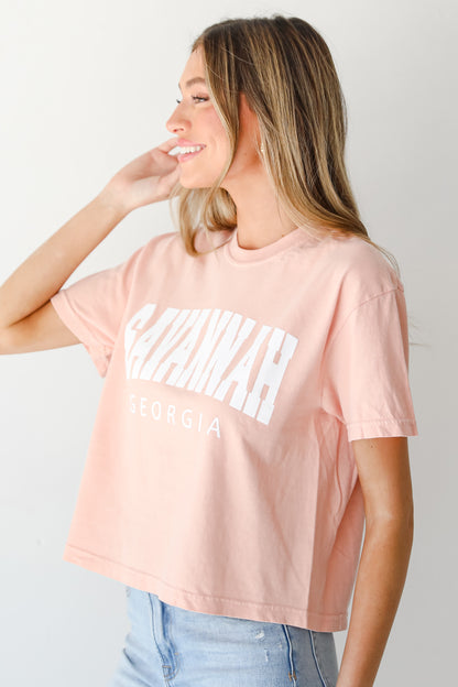 Peach Savannah Georgia Cropped Tee side view