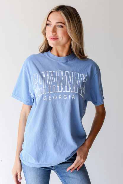 Blue Savannah Georgia Block Letter Tee front view