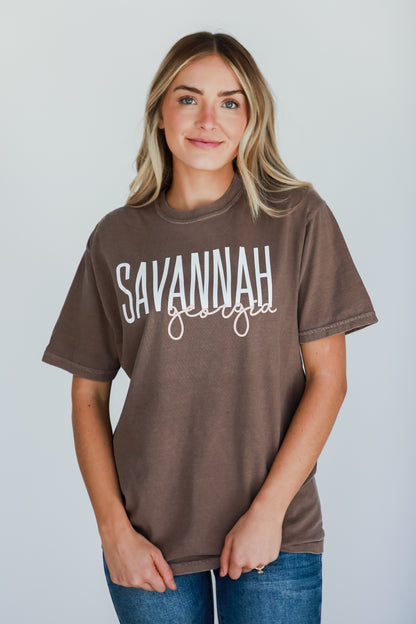 Brown Savannah Georgia Script Tee