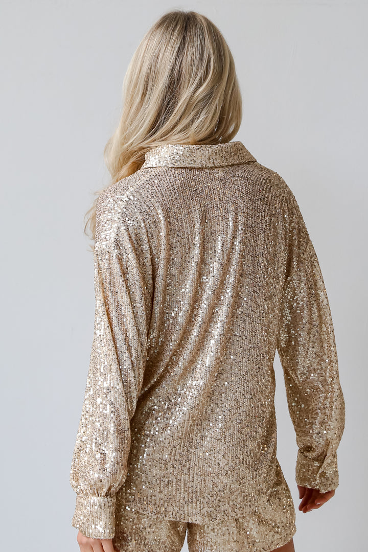 gold Sequin Button-Up Blouse back view