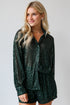 green Sequin Button-Up Blouse