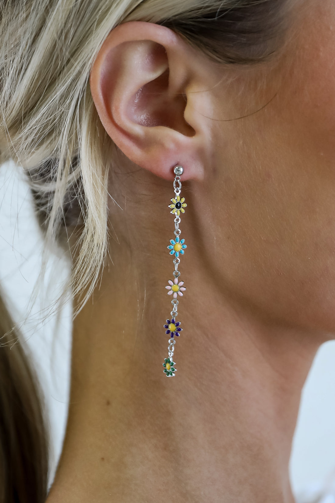 Lexi Silver Flower Drop Earrings