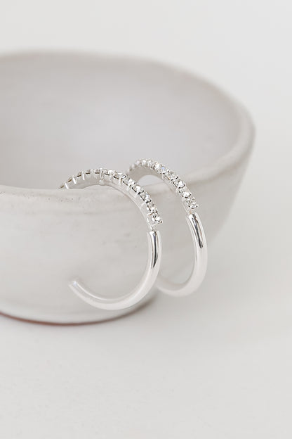 silver Rhinestone Hoop Earrings