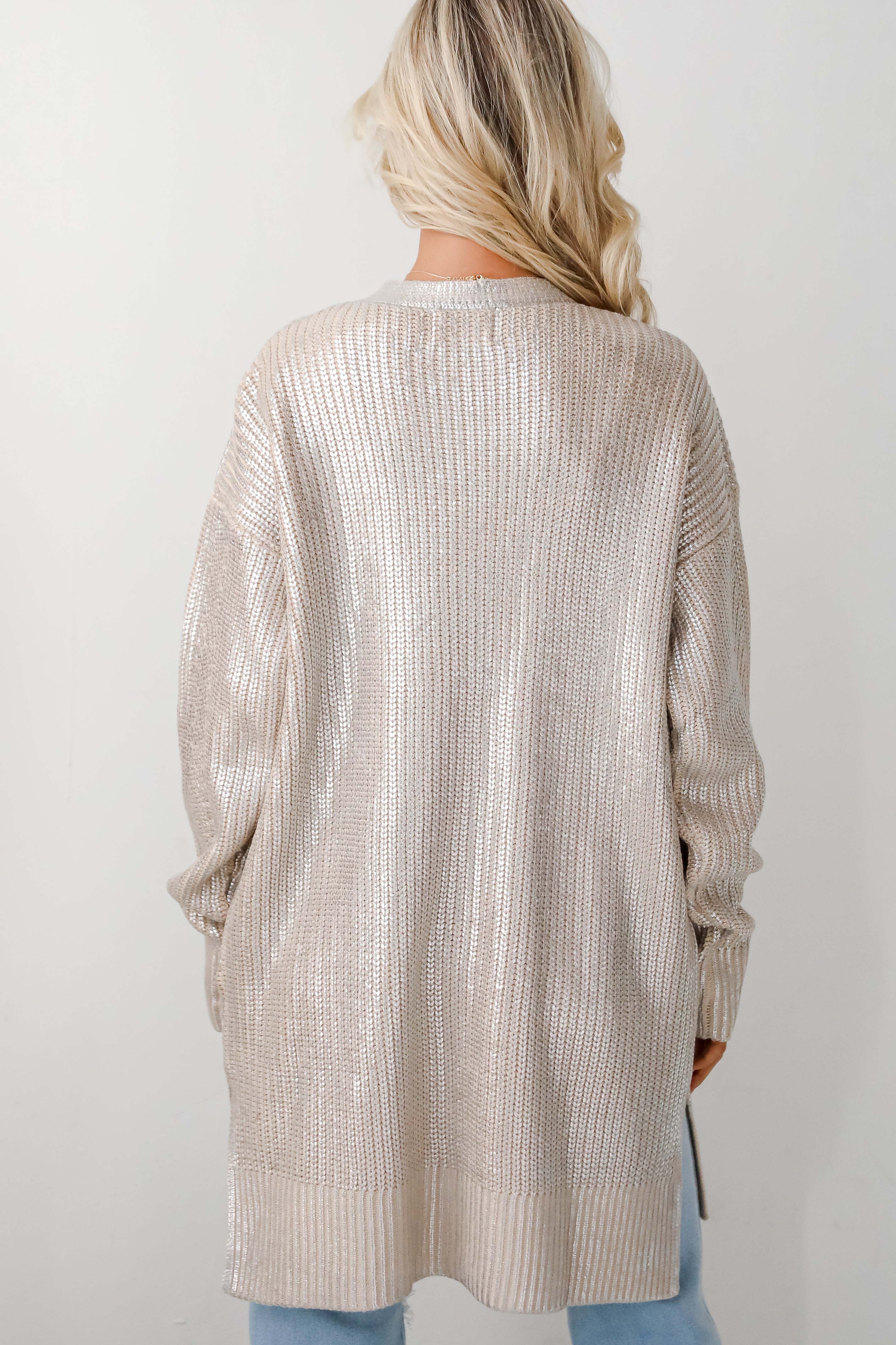 Marvelous Shine Silver Metallic Sweater Cardigan