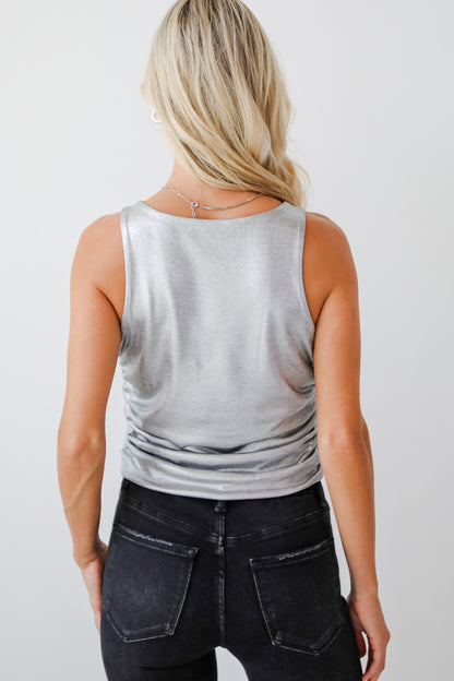 Notorious Radiance Silver Metallic Ruched Tank