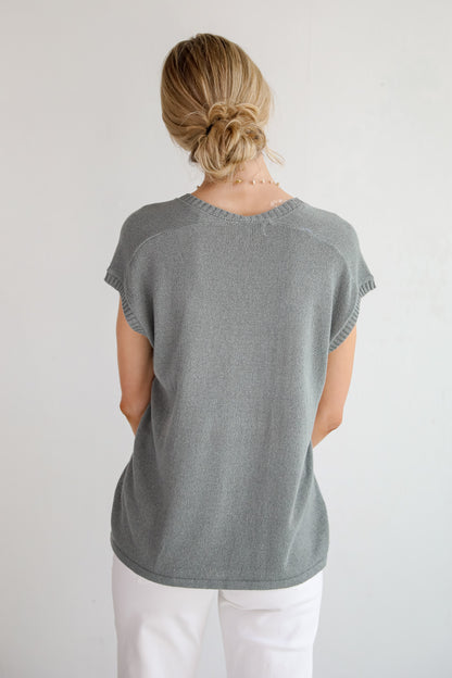 Not Too Late Slate Lightweight Knit Top
