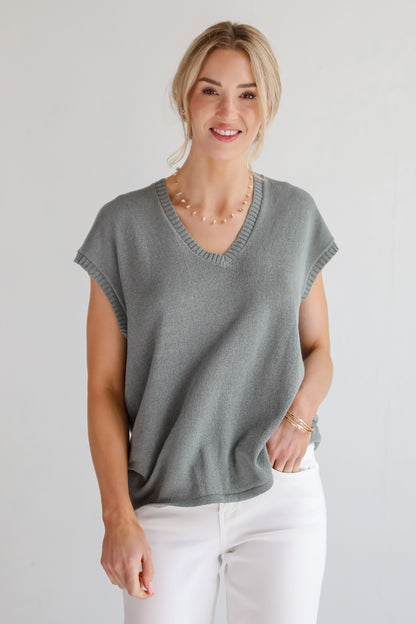 Not Too Late Slate Lightweight Knit Top