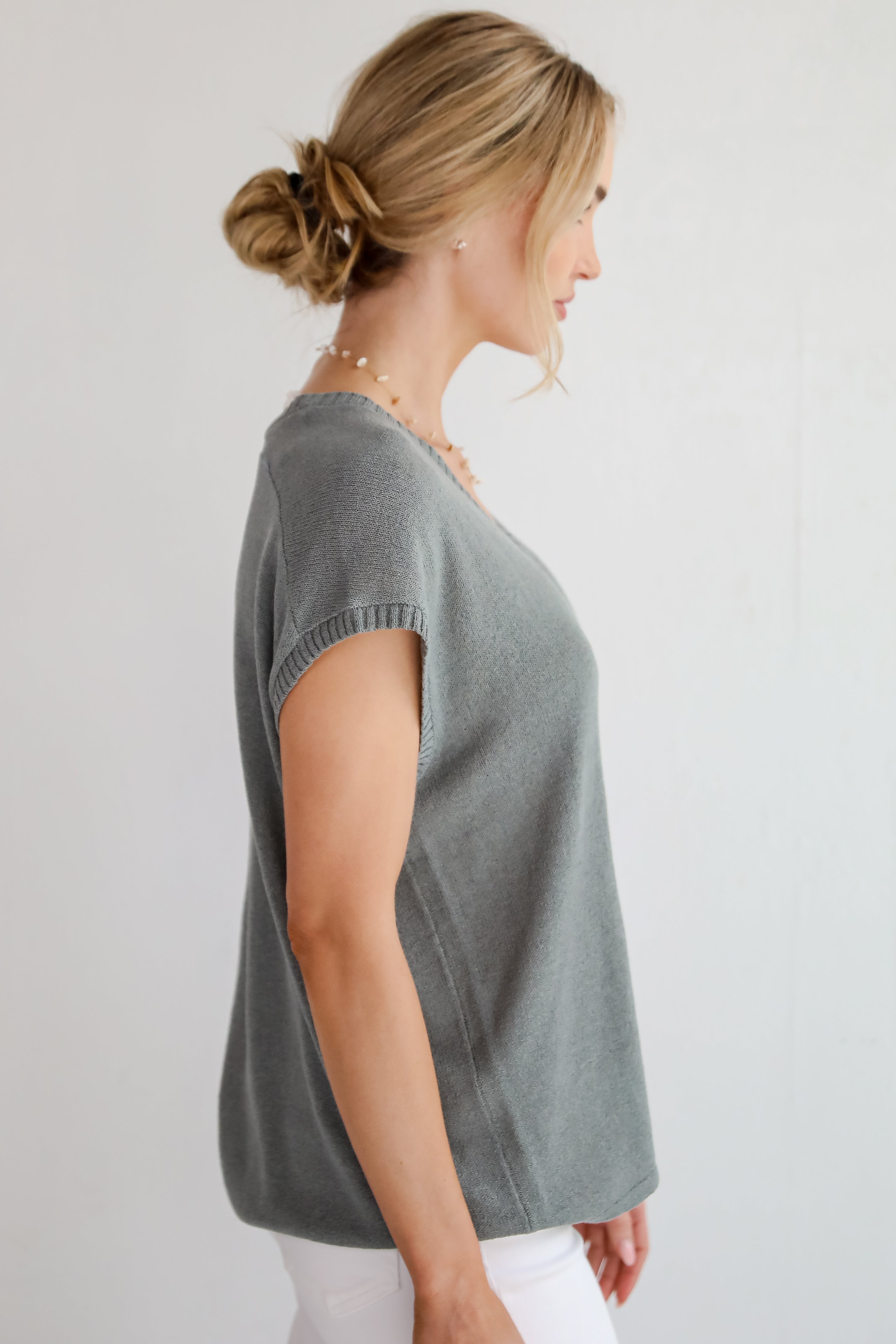 Not Too Late Slate Lightweight Knit Top