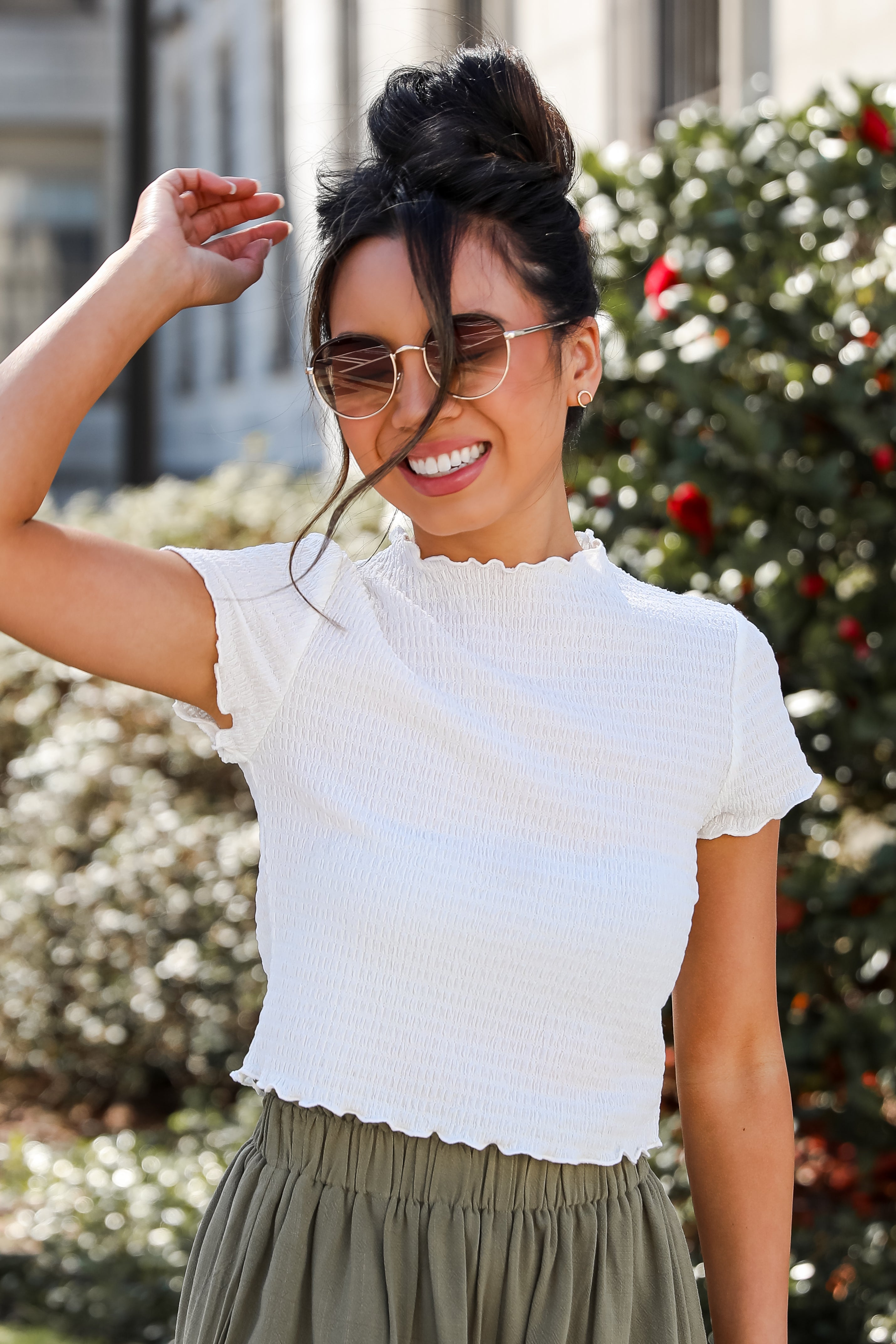 basic white Smocked Crop Top