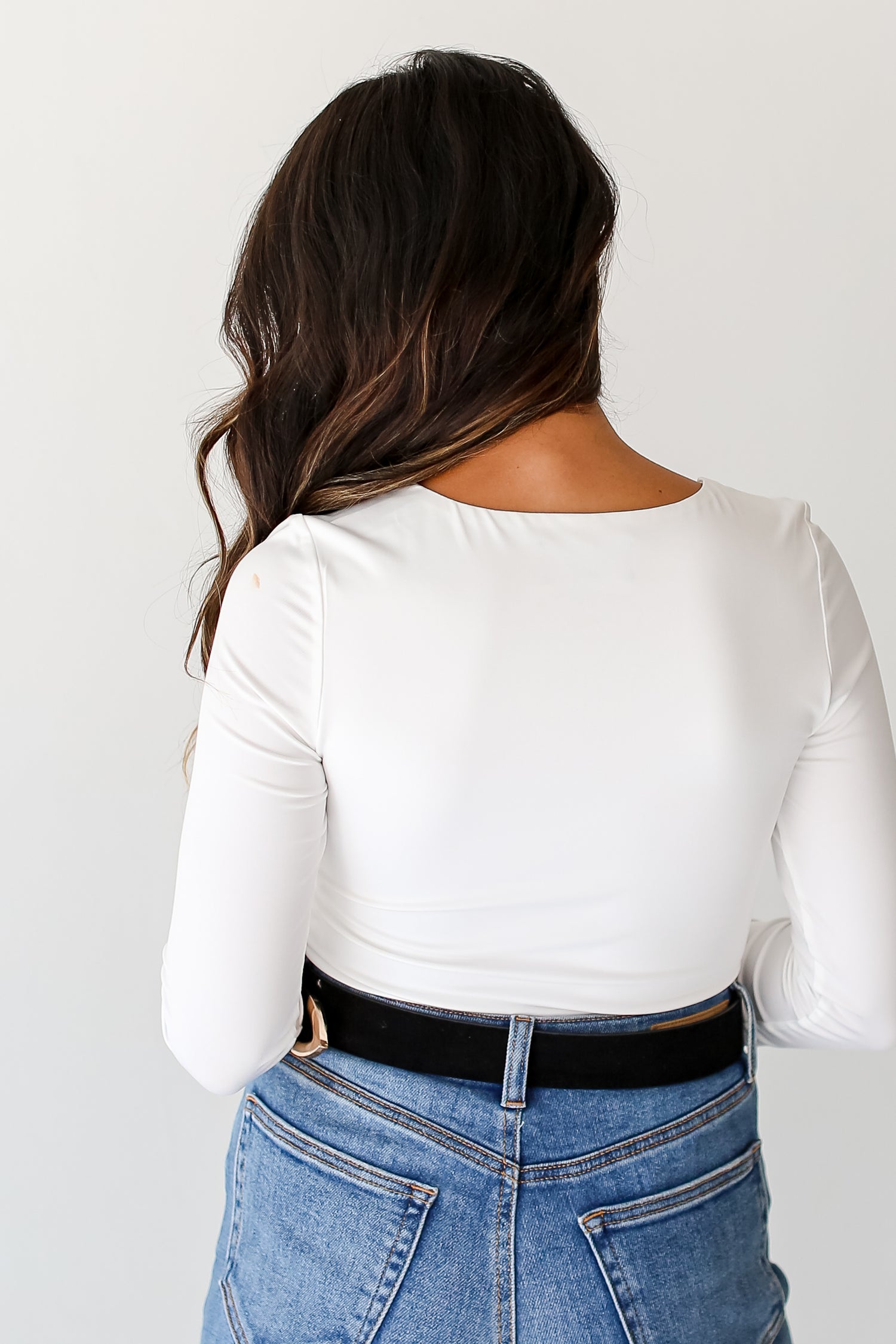 white Square Neck Long Sleeve Bodysuit back view