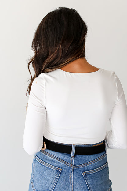 white Square Neck Long Sleeve Bodysuit back view