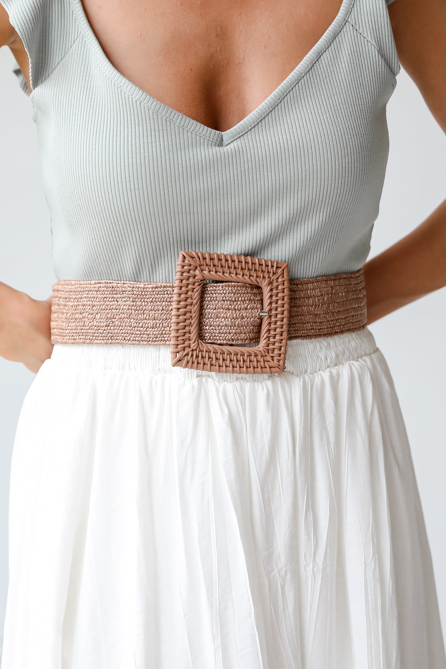 On Vacay Time Mocha Straw Belt