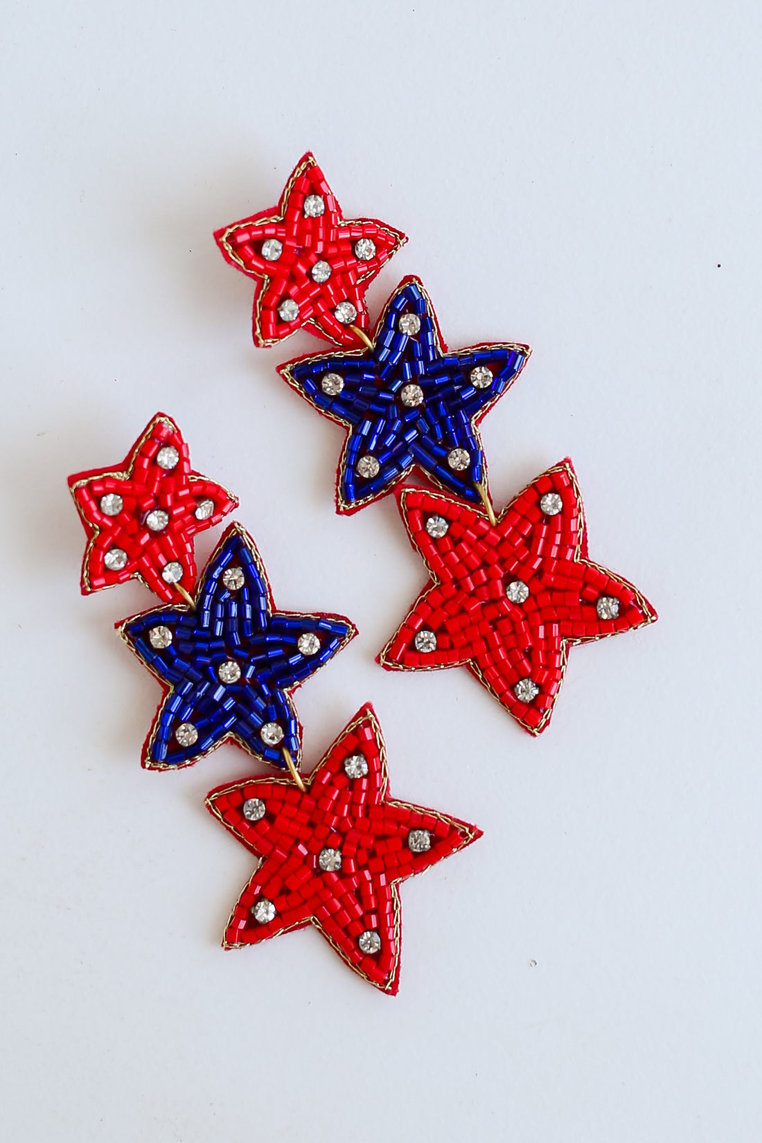 Red + Blue Beaded Star Drop Earrings