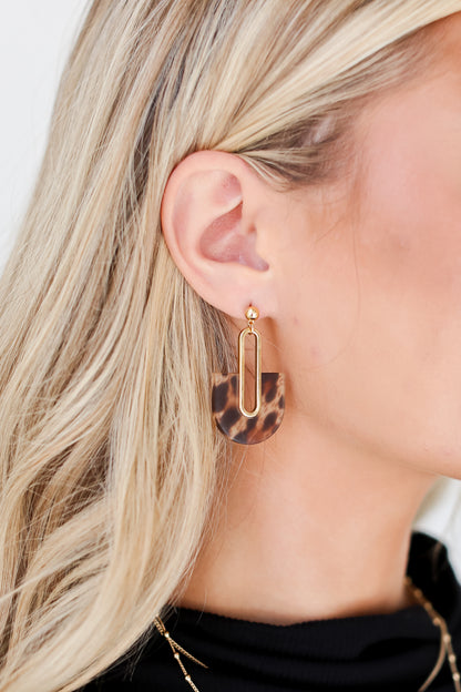 leopard Acrylic Statement Earrings on model