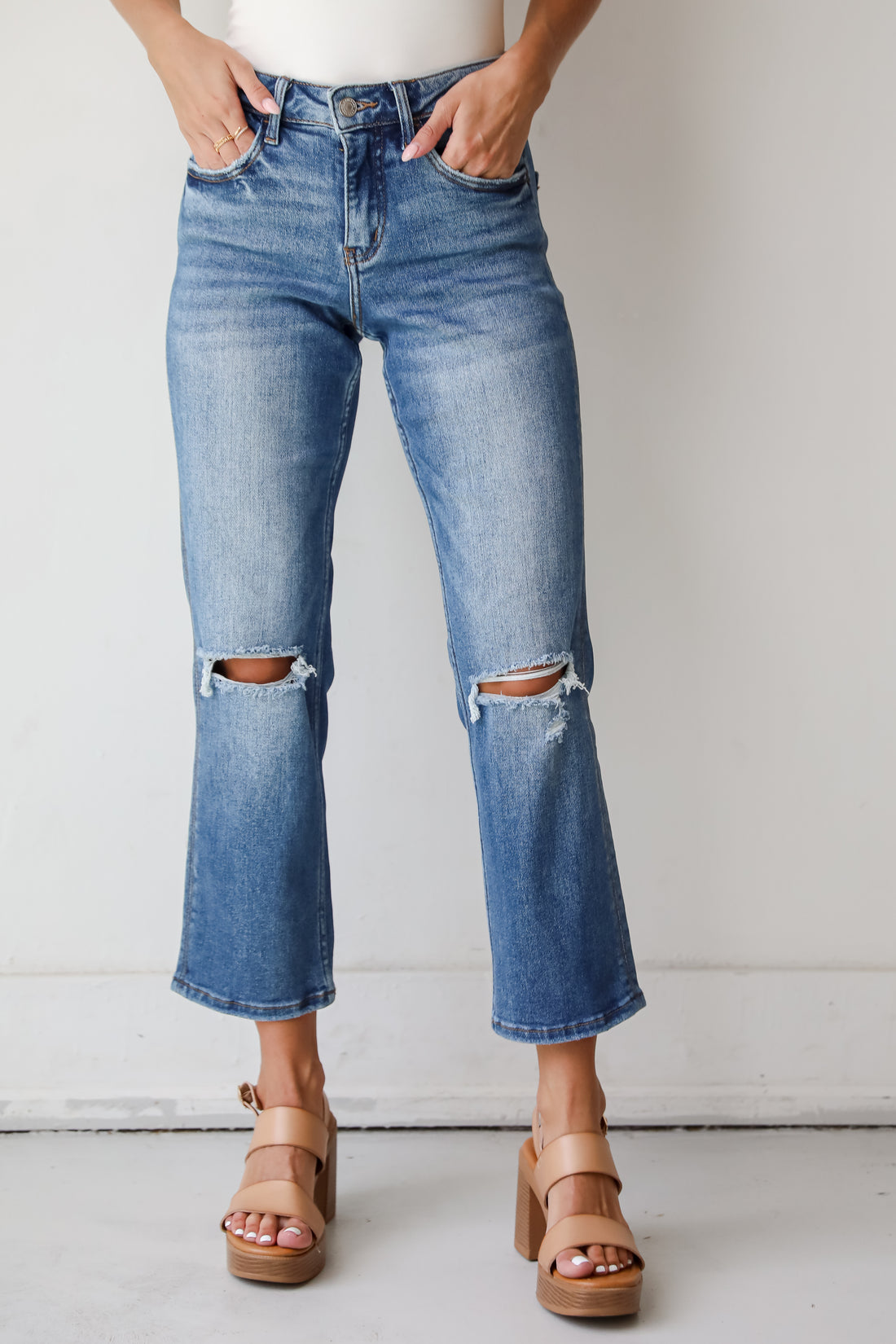 Bailey Dark Wash Distressed Straight Leg Jeans