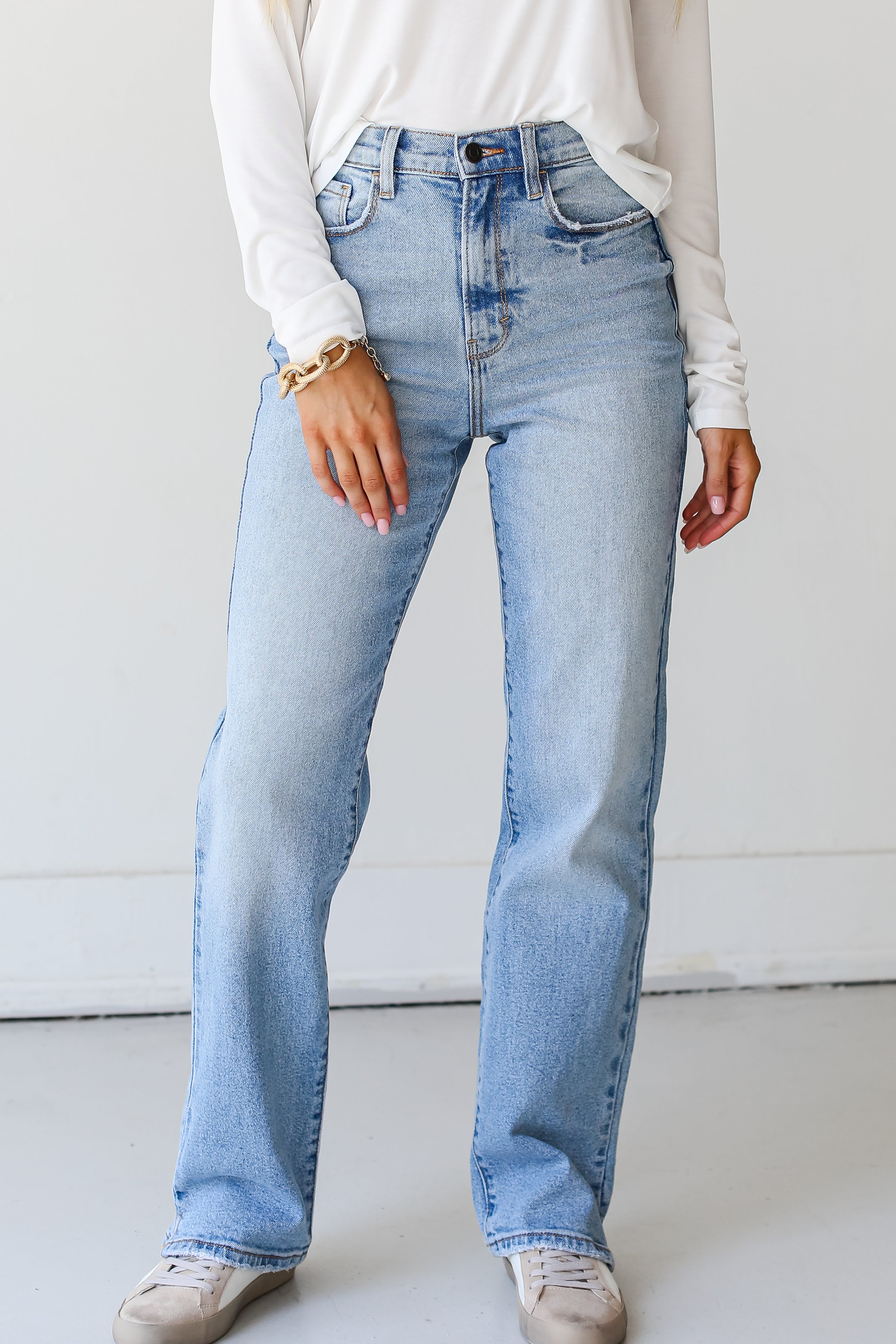 light wash Dad Jeans close up