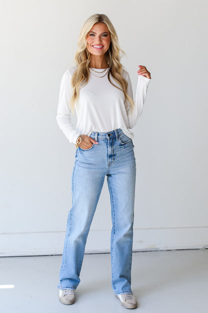 light wash Dad Jeans front view