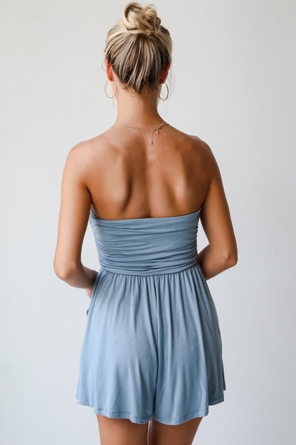 cute blue Strapless Romper