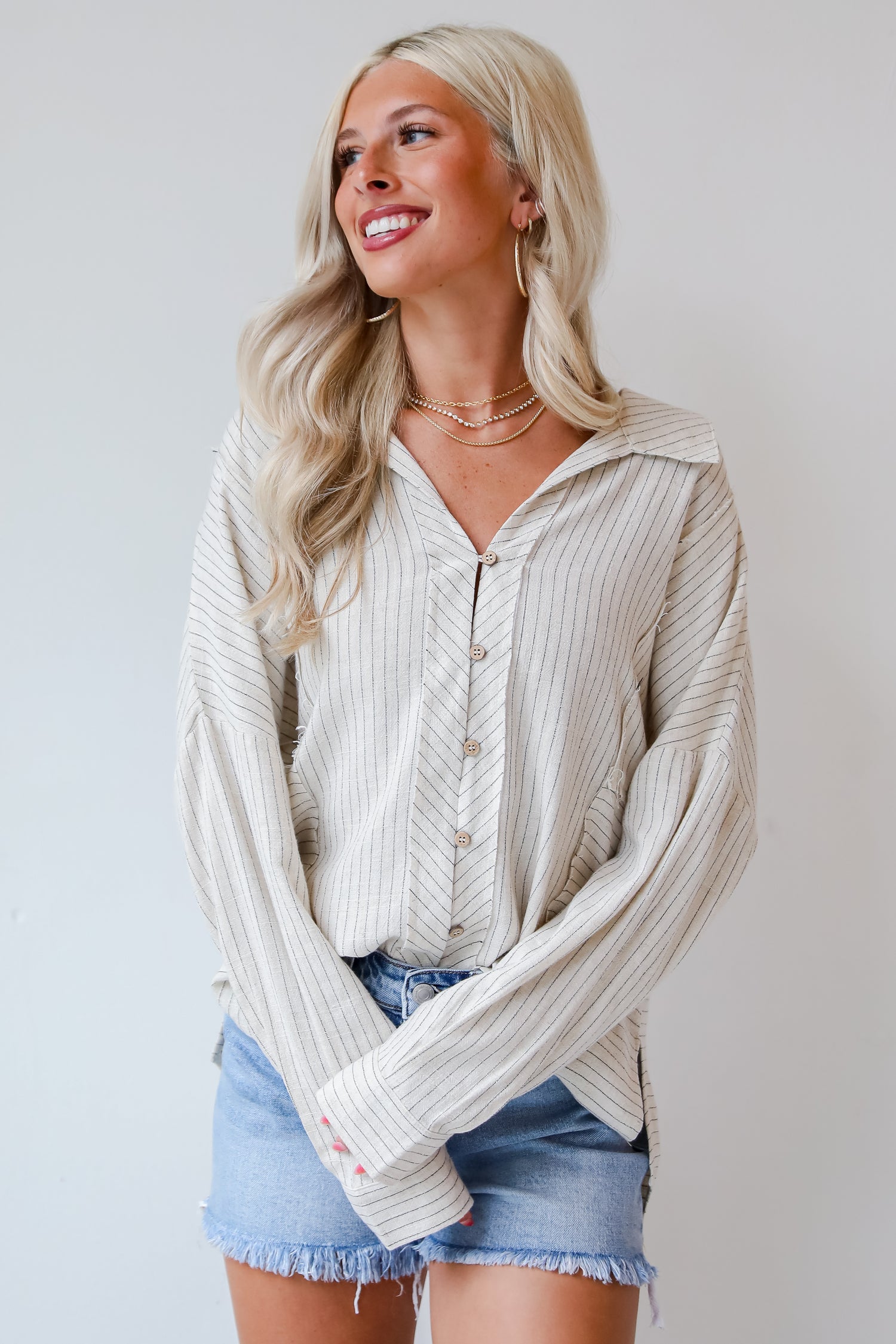 womens Linen Striped Blouse