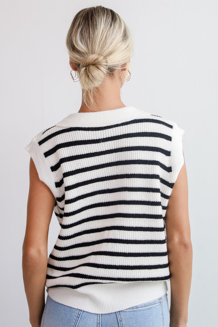 Soft Serenity Ivory Striped Collared Sweater Top