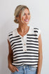 Soft Serenity Ivory Striped Collared Sweater Top