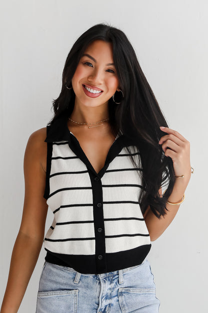 Novel Poise Cream Striped Collared Knit Tank