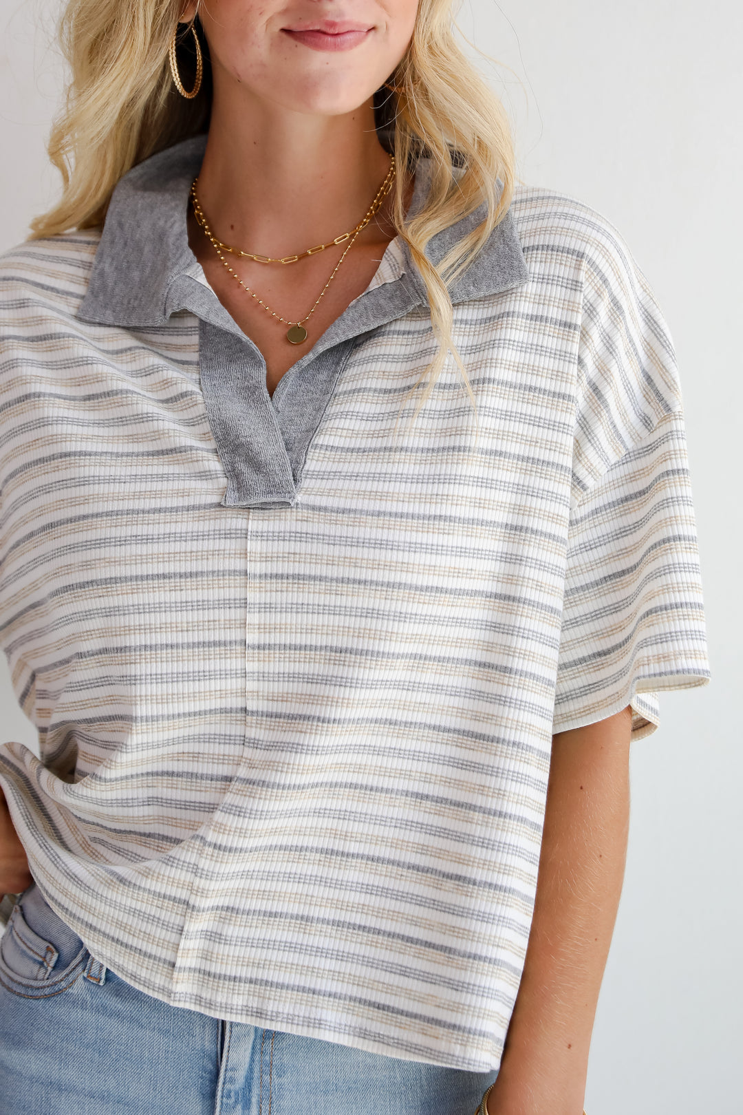 Simple Vibes White Striped Collared Top