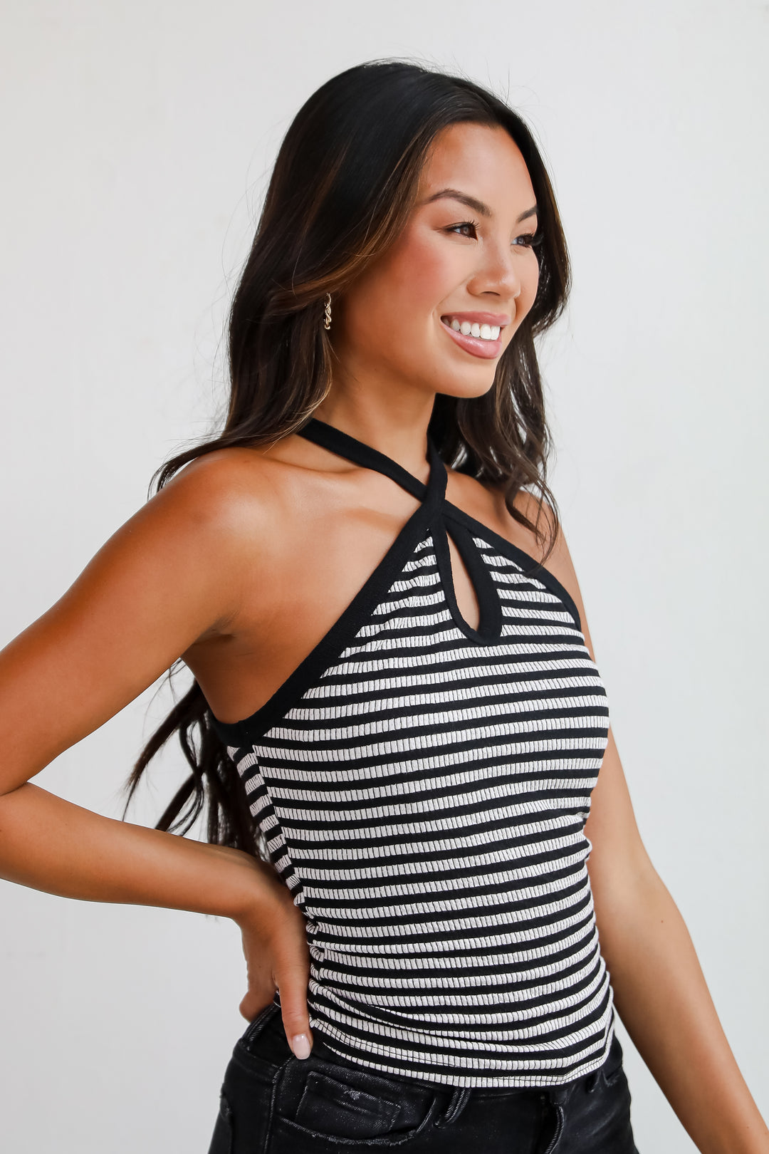 Elevated Coolness Ivory Striped Halter Tank