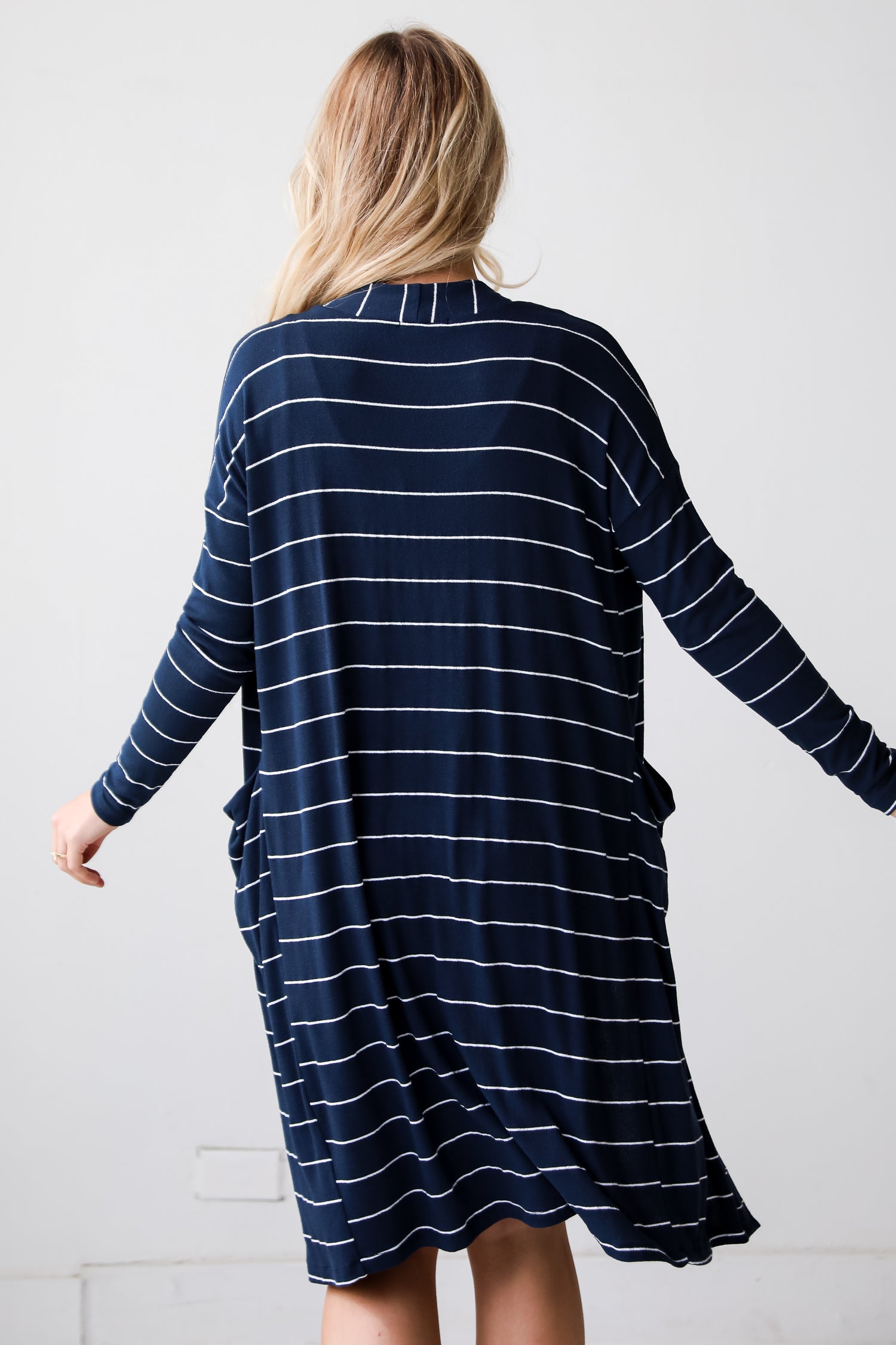 navy blue striped cardigan