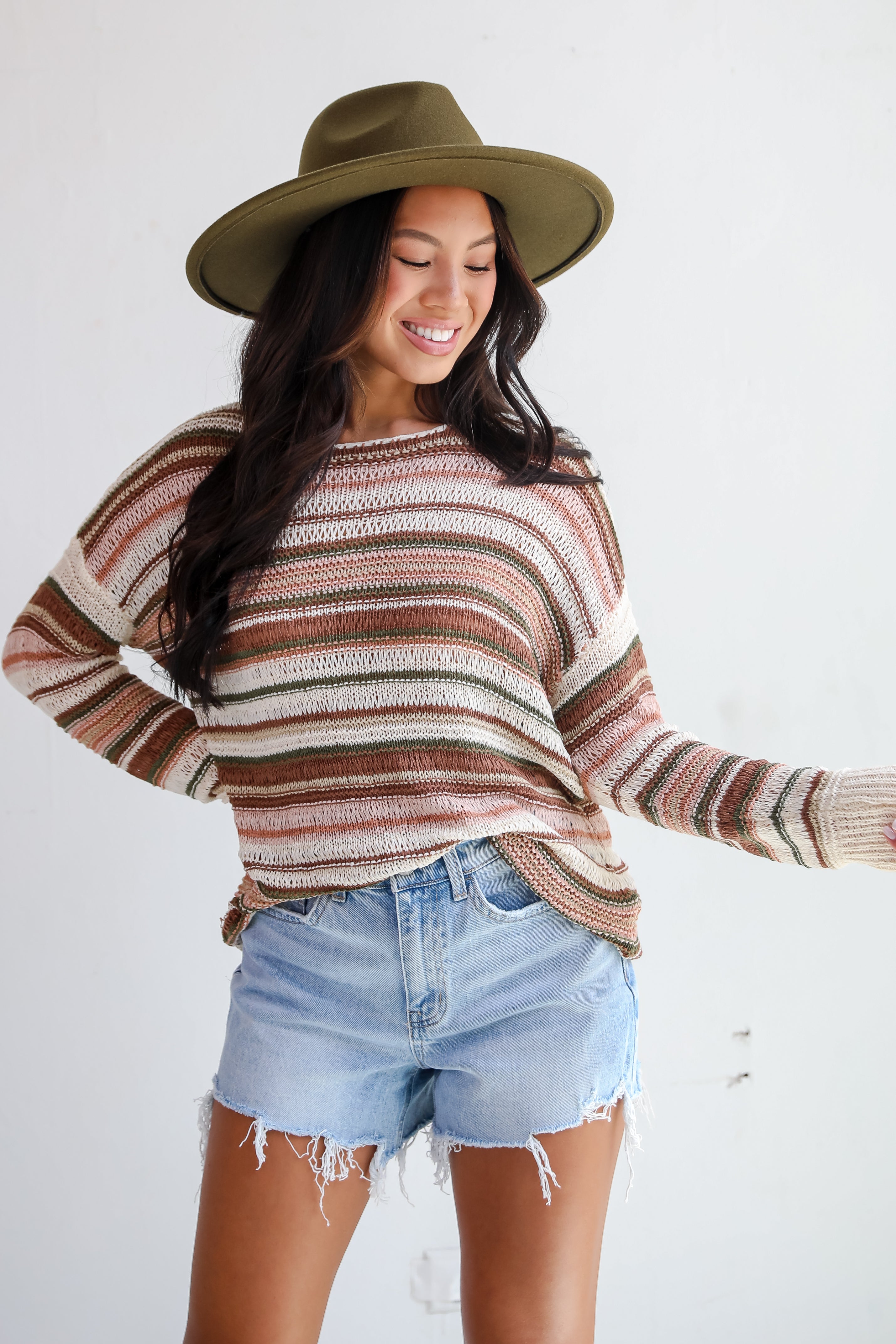 Simply Decadent Cream Striped Lightweight Knit Sweater