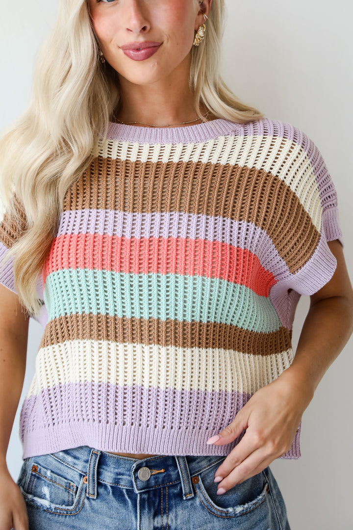 Easily Delightful Lilac Striped Sweater Top