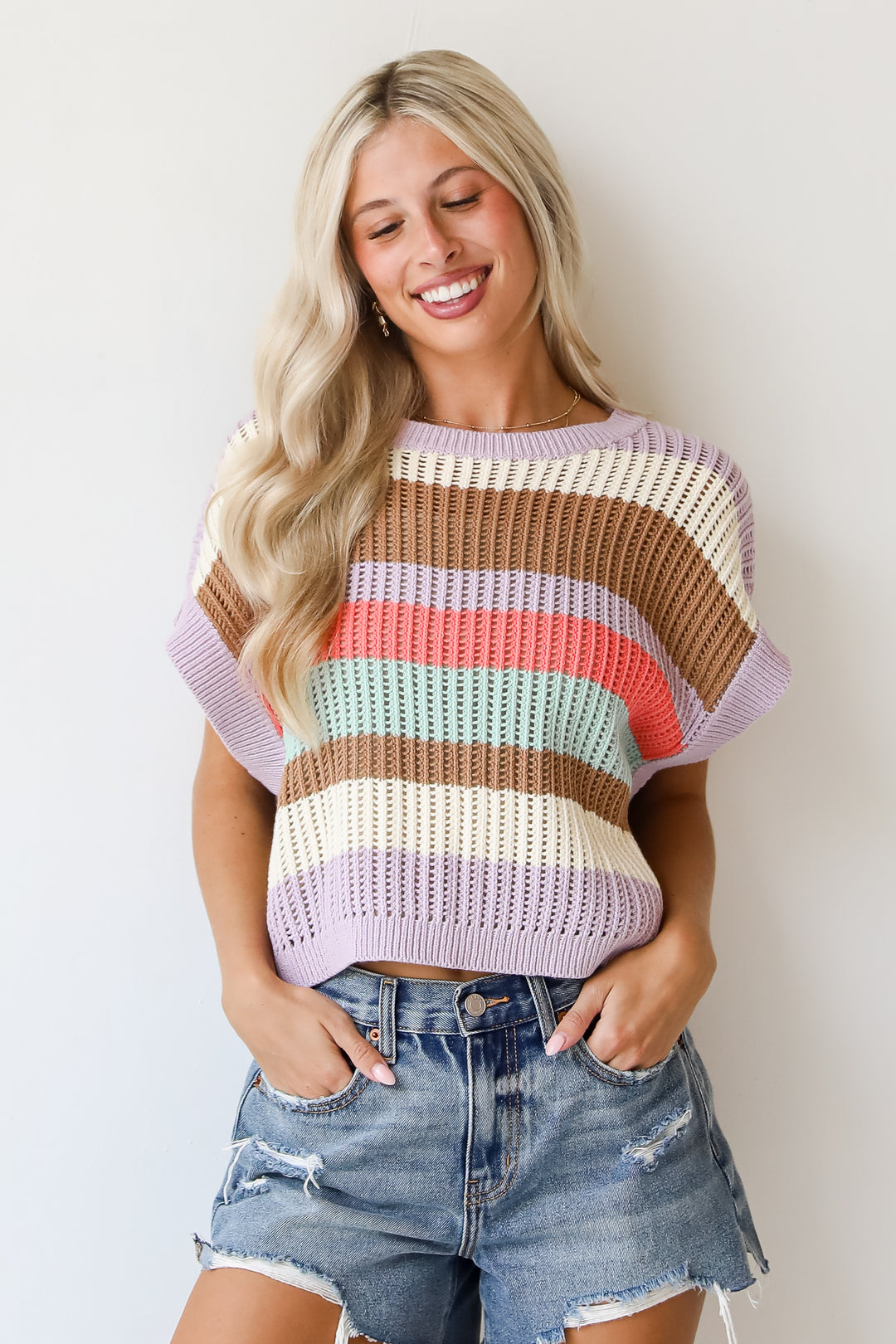 Easily Delightful Lilac Striped Sweater Top