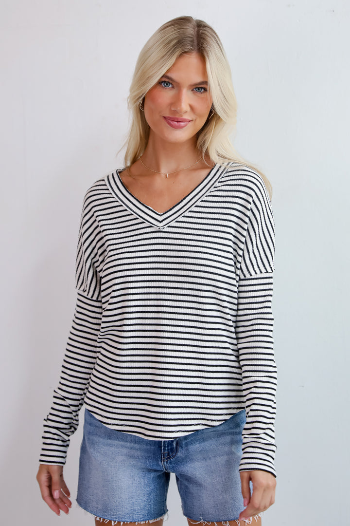 Envied Comfort Ivory Striped Knit Long Sleeve Top