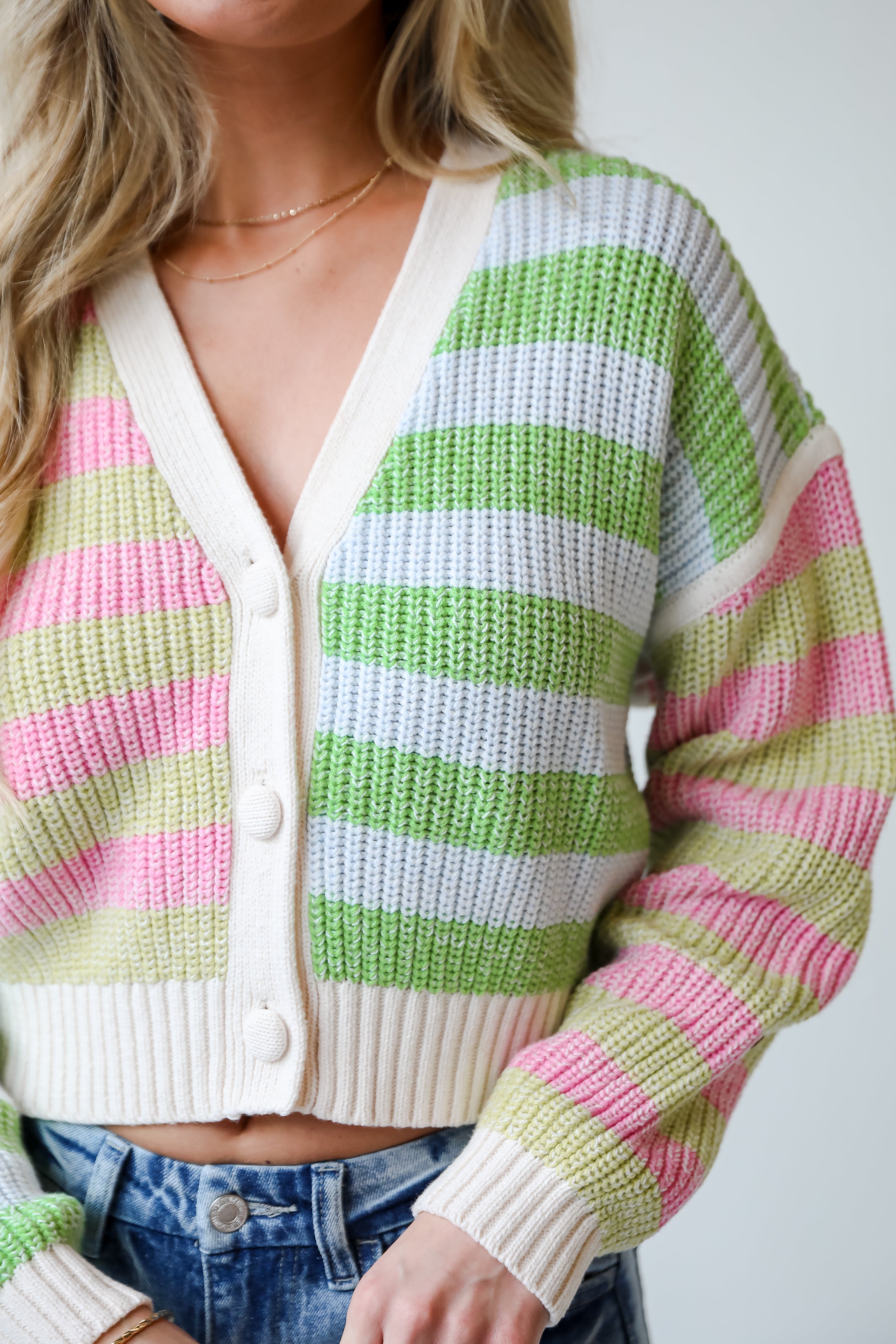 womens Striped Color Block Knit Cardigan