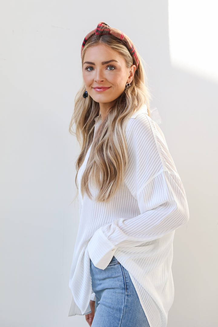 white Striped Button-Up Blouse side view