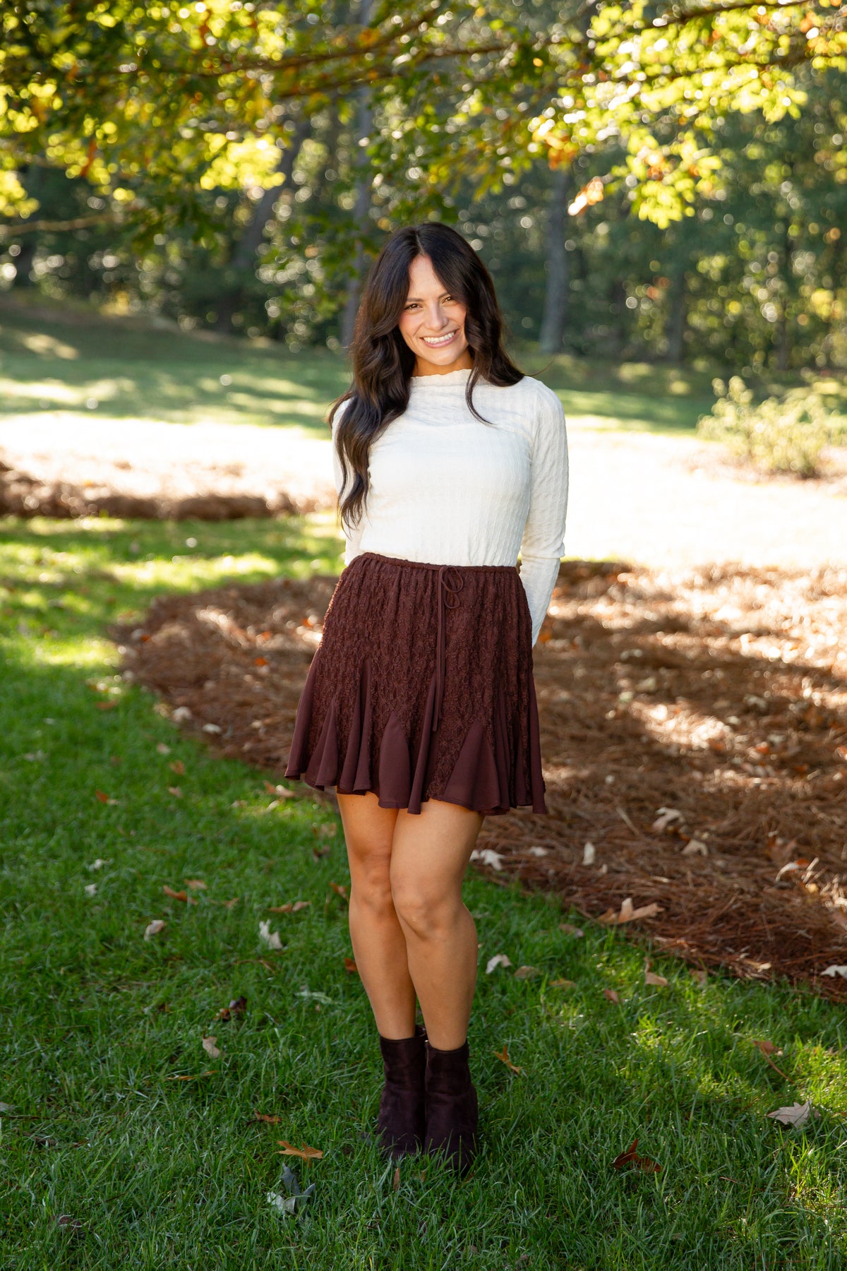 Autumn Spell Brown Lace Mini Skort