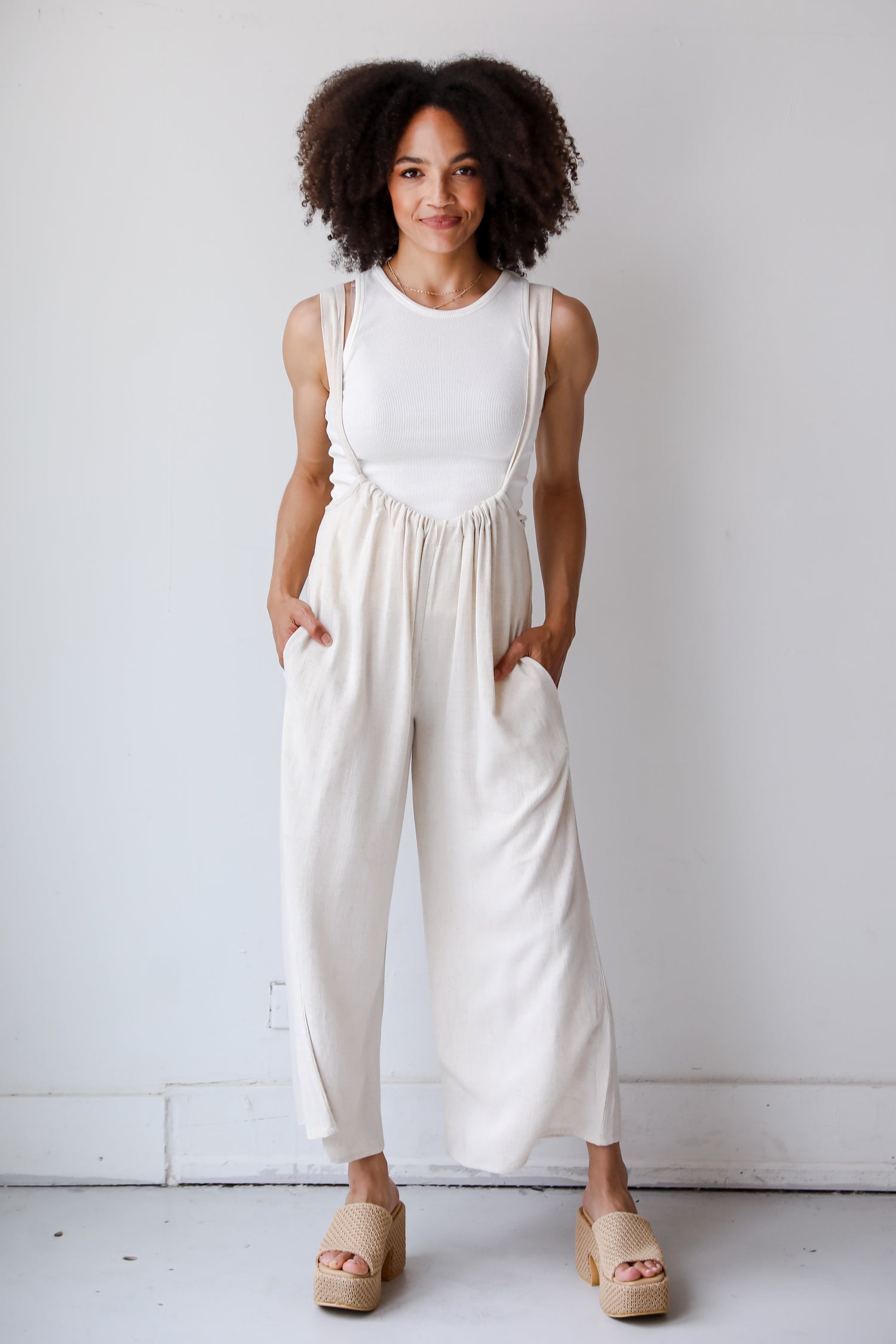 flowy Linen Suspender Jumpsuit